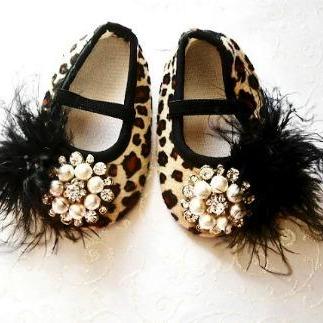 Glamour baby girl shoes,Booties -Baby Crib Shoes - Leopard Baby shoes